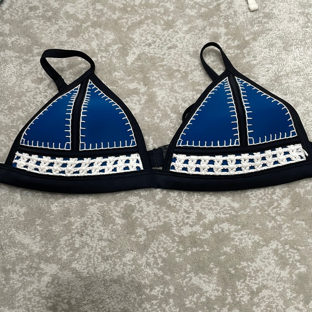 Triangl Bikini neoprene blue & black & white with  triangle top size medium